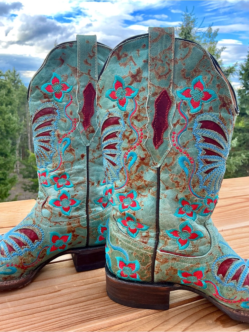 Vintage Mexican Leather Embroidered Western Cowboy Boots 7.5B | Colorful Floral - Picture 4 of 16